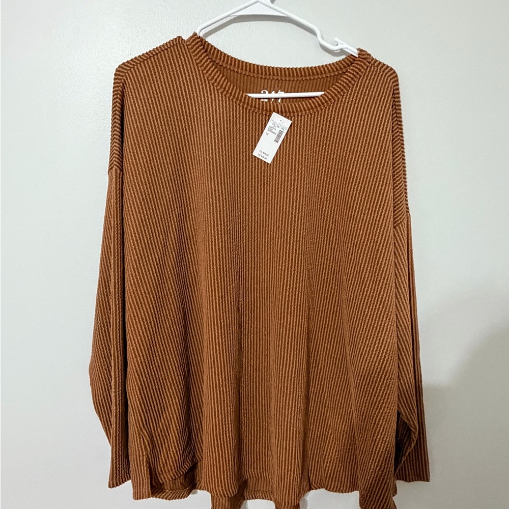 Maurices Camel Ribbed Crew Neck Top